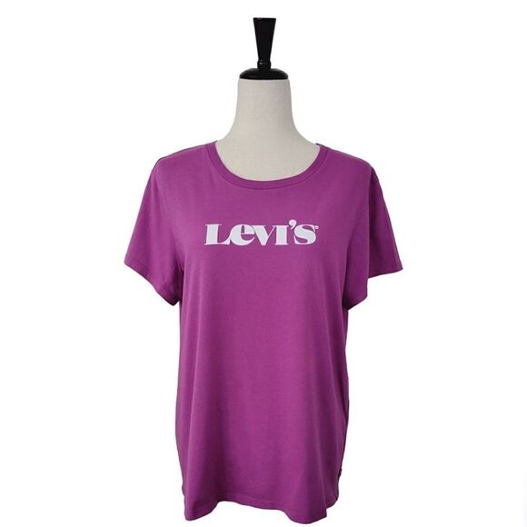 Levi's Purple Crewneck 100% Cotton Graphic Logo T-shirt Size XL - Picture 1 of 5